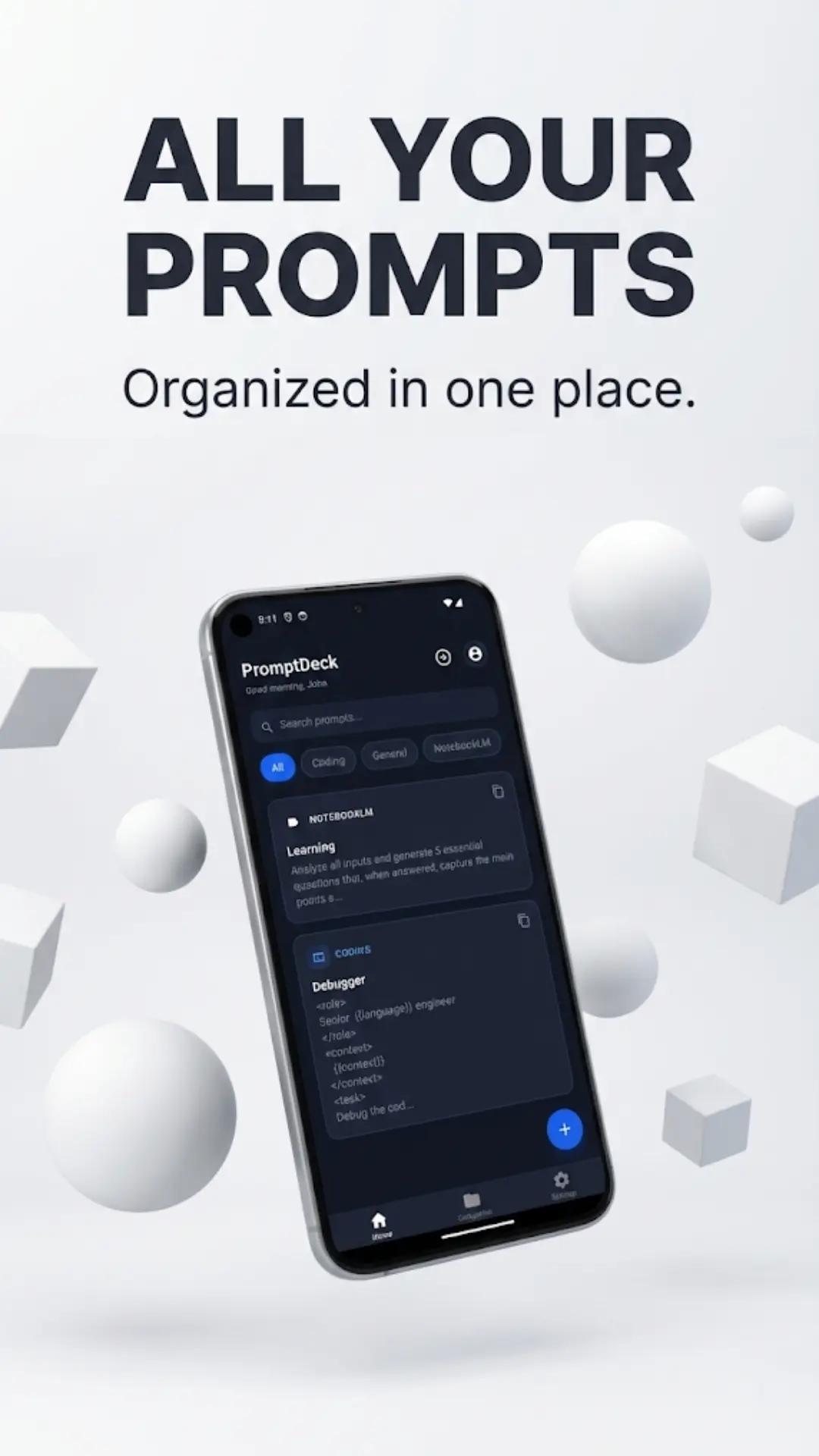 PromptDeck Android all your prompts screen